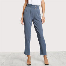 Load image into Gallery viewer, High Waist Regular Fit Blue Pleated Pants with Belt - Inspire Professional Clothing