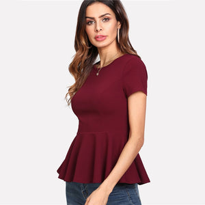 Short Sleeve Peplum Blouse with Side Zipper - Inspire Professional Clothing