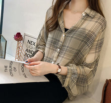 Load image into Gallery viewer, Coffee Break Plaid Blouse - Inspire Professional Clothing