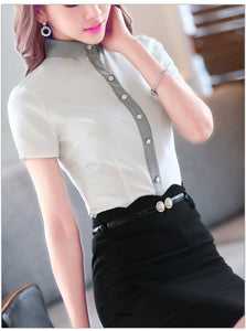 Short Sleeve Button Up Shirt with Contrast Collar - Inspire Professional Clothing