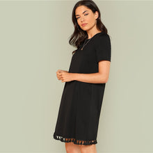 Load image into Gallery viewer, Short Sleeve Shift Dress with Tassel Trim - Inspire Professional Clothing