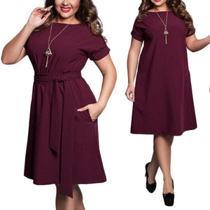 Loose Fit Short Sleeve Tunic Dress with Sash - Inspire Professional Clothing