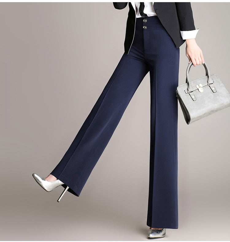 High Waist Wide Leg Pant with Double Button Accent - Inspire Professional Clothing