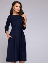 Load image into Gallery viewer, Three Quarter Sleeve A-Line Dress with Tie Closure and POCKETS! - Inspire Professional Clothing