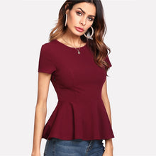 Load image into Gallery viewer, Short Sleeve Peplum Blouse with Side Zipper - Inspire Professional Clothing