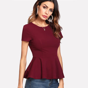 Short Sleeve Peplum Blouse with Side Zipper - Inspire Professional Clothing