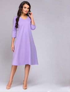 Three Quarter Sleeve A-Line Dress with Tie Closure and POCKETS! - Inspire Professional Clothing