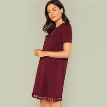 Load image into Gallery viewer, Short Sleeve Shift Dress with Tassel Trim - Inspire Professional Clothing