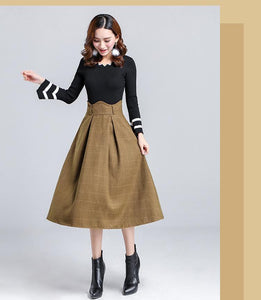 Wool, A-Line Plaid Skirt with Scalloped Waist - Inspire Professional Clothing