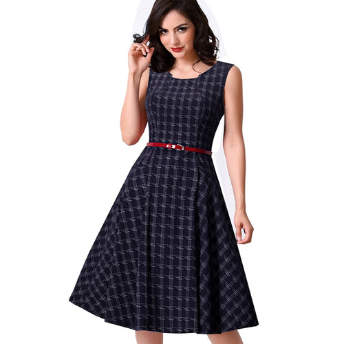 Vintage Collar Wing/A-Line Dress - Plaid and Solid Color Variety - Inspire Professional Clothing