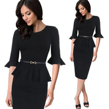 Load image into Gallery viewer, Retro Peplum Tunic Dress with Flare Half-Sleeves - Inspire Professional Clothing
