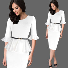 Load image into Gallery viewer, Retro Peplum Tunic Dress with Flare Half-Sleeves - Inspire Professional Clothing
