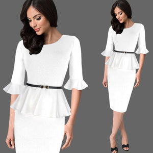 Retro Peplum Tunic Dress with Flare Half-Sleeves - Inspire Professional Clothing
