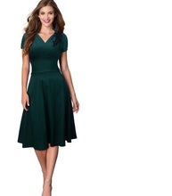 Load image into Gallery viewer, Short Sleeve A-Line Dress with Gathered Bottom - Inspire Professional Clothing