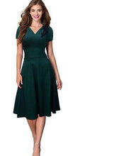 Load image into Gallery viewer, Short Sleeve A-Line Dress with Gathered Bottom - Inspire Professional Clothing