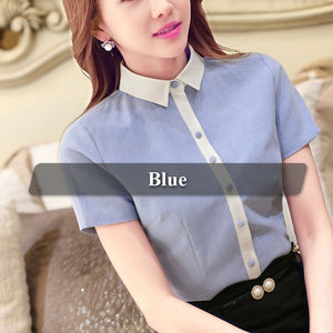 Short Sleeve Button Up Shirt with Contrast Collar - Inspire Professional Clothing