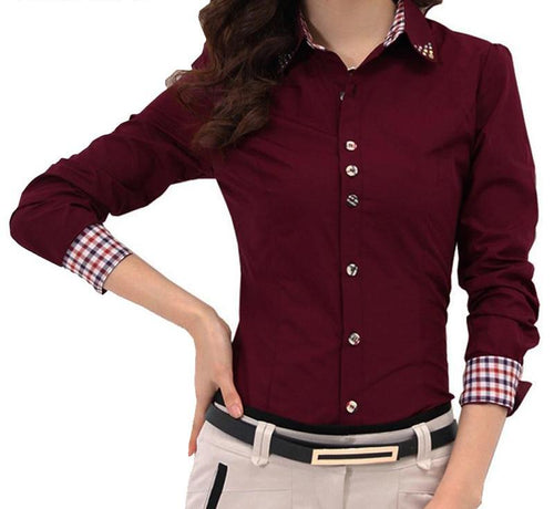 Unique Button-Up Shirt with Plaid Sleeve Turn-back and Designed Collar - Inspire Professional Clothing