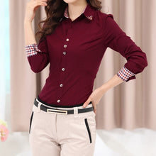 Load image into Gallery viewer, Unique Button-Up Shirt with Plaid Sleeve Turn-back and Designed Collar - Inspire Professional Clothing