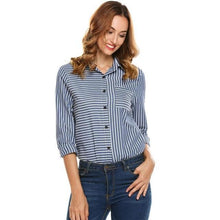 Load image into Gallery viewer, At the Desk Striped Blouse - Inspire Professional Clothing