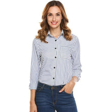 Load image into Gallery viewer, At the Desk Striped Blouse - Inspire Professional Clothing