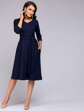 Load image into Gallery viewer, Three Quarter Sleeve A-Line Dress with Tie Closure and POCKETS! - Inspire Professional Clothing