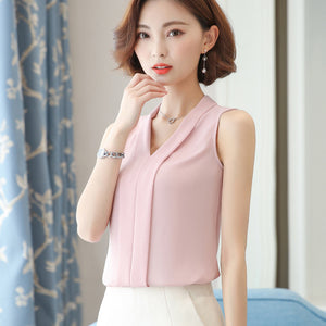 Sleeveless Chiffon Blouse with Smooth Front - Inspire Professional Clothing