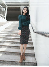 Load image into Gallery viewer, Sweater Top with Skirt Bottom - Green - Inspire Professional Clothing