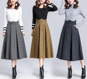 Wool, A-Line Plaid Skirt with Scalloped Waist - Inspire Professional Clothing