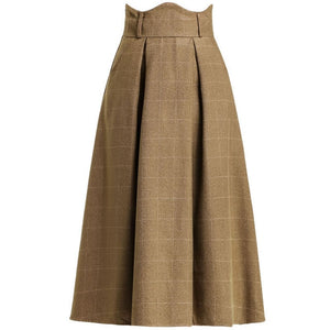 Wool, A-Line Plaid Skirt with Scalloped Waist - Inspire Professional Clothing