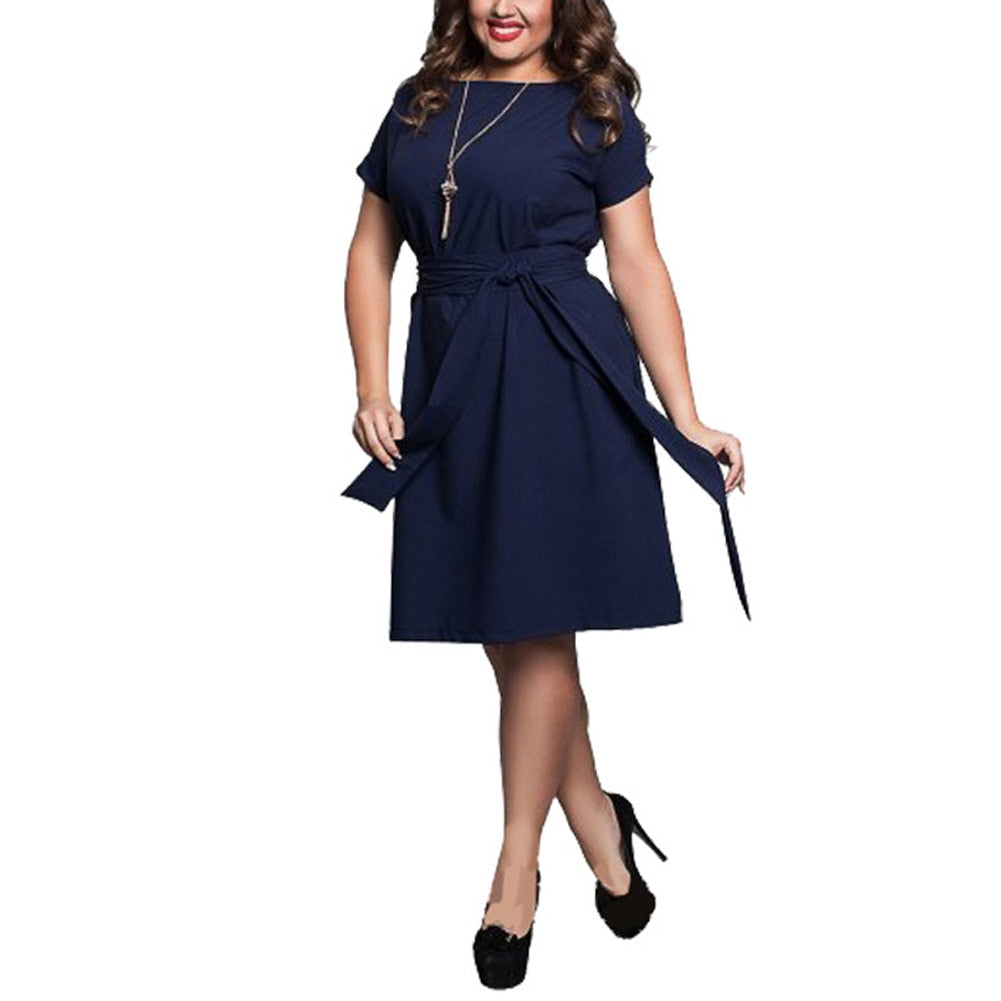 Loose Fit Short Sleeve Tunic Dress with Sash  Inspire Professional Clothing