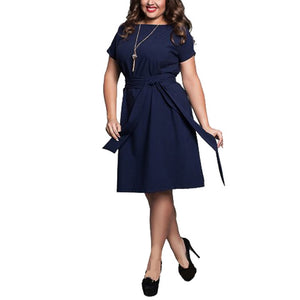 Loose Fit Short Sleeve Tunic Dress with Sash - Inspire Professional Clothing