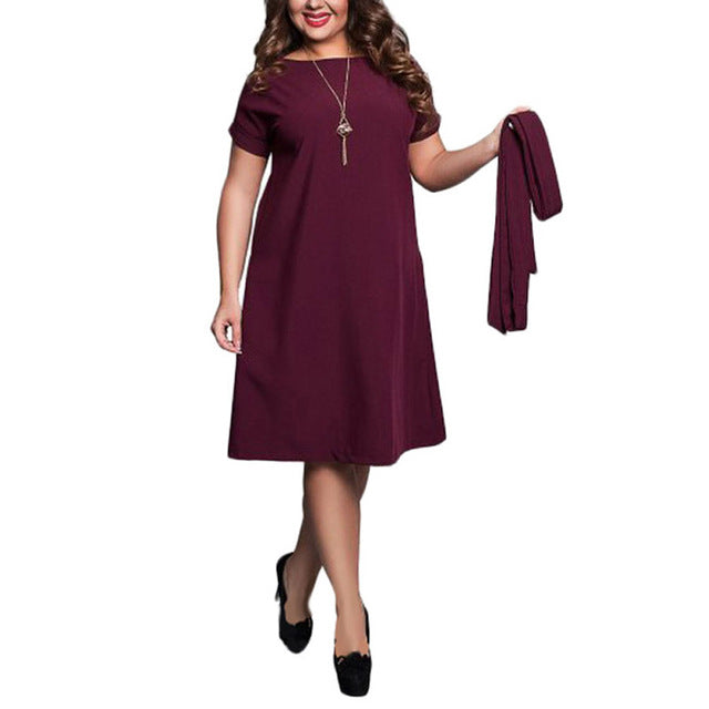 Loose Fit Short Sleeve Tunic Dress with Sash Inspire Professional Clothing Loose Fit Short Sleeve Tunic Dress with Sash Inspire Professional Clothing