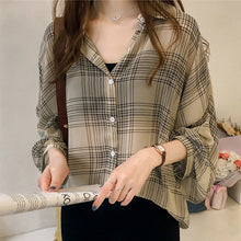 Load image into Gallery viewer, Coffee Break Plaid Blouse - Inspire Professional Clothing